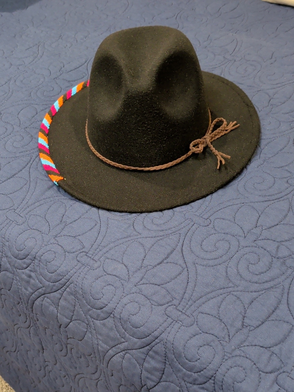 Black Men's/Women's Hat With Beading, One Size